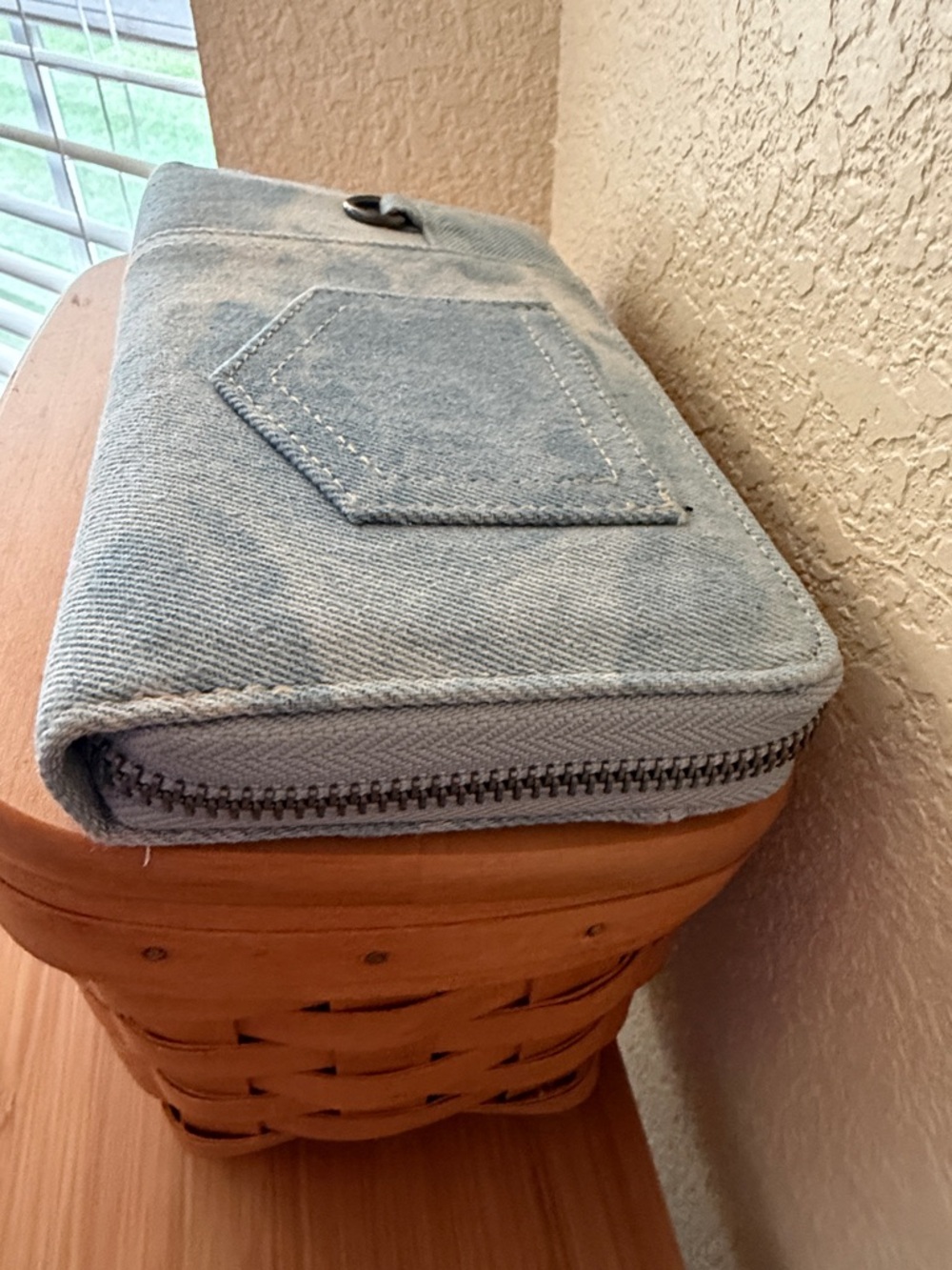 Denim Wristlet Wallet with Bleached Detail - Picture 5 of 7